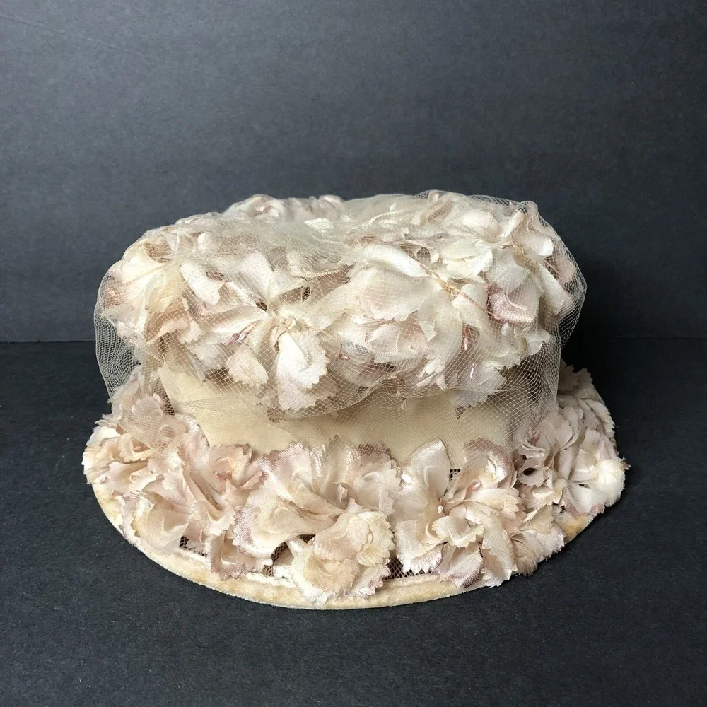 Cloche Hat 1940s US Union Made Floral Mesh Pink Formal Wedding Derby Church